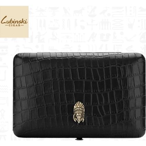 Lubinski Cedar Wood Genuine Leather Travel 4/5 Counts Cigar Case Holder Humidor Set For Cohiba Cigar Tobacco Smoking Tool