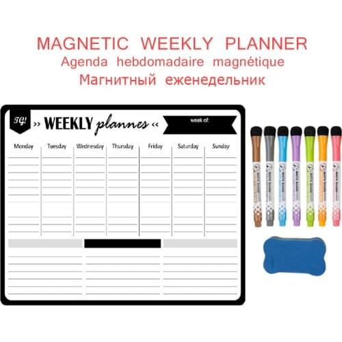 Magnetic Weekly Monthly Work Planner Wall Sticker Fridge Magnet Writing Drawing Memo Schedule Erasable Penboard Black Whiteboard