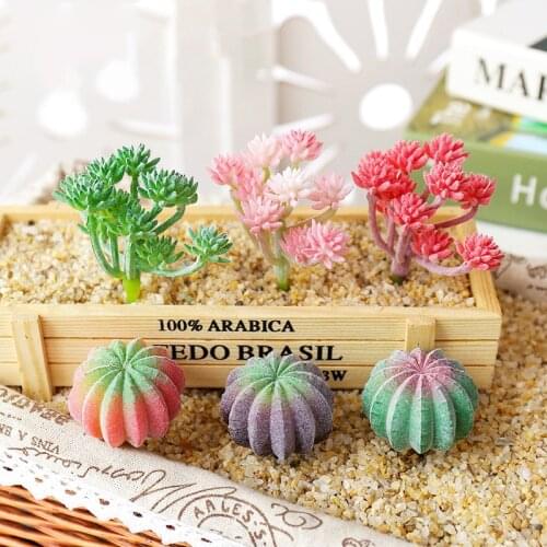 Mini Simulation Cactus Succulent Plastic Artificial Plant Potted Party Christmas Craft Green Pink Balcony Room Decorations