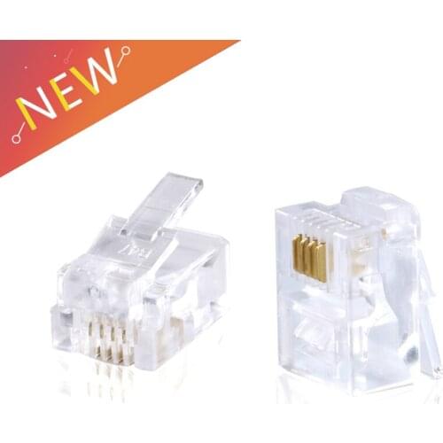 20pcs/lot RJ11 Connector 6P4C Modular Plug Plated Network Connector Crystal Head