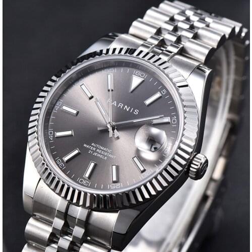 39.5mm PARNIS gray dial Miyota 8215 Movement luminous Date automatic mens watch