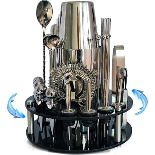 Bartender Kit 30-Piece Boston Cocktail Shaker Set Rotating Round Bracket Suit For Mixed Drinks Martini Bar Tools Stainless Steel