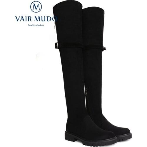 2020 New Winter Over-the-Knee Boots Shoes Women Warm Fashion Elegant Waterproof Thick Heel Black Lady Autumn basic Zipper WM-C10