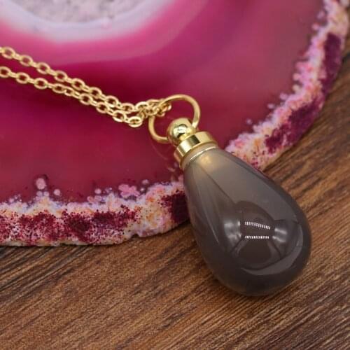 Natural Stone Perfume Bottle Necklace Round Drop Shaped Semi-precious Charms For Elegant Women Love Romantic Gift 60 CM