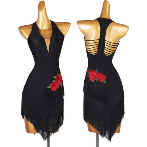 Adult Latin Dance Halter Dress Customized Tango Dancing Competition Costume Embroidery Tassel ChaCha Performance Wear YS2342