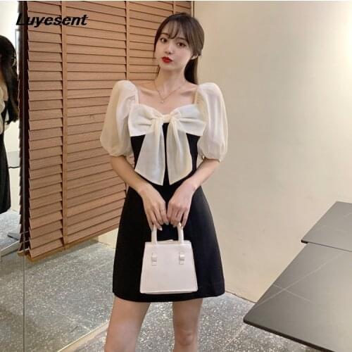 Plus Size Vintage Elegant Lady Mini Dress Puff Short Sleeve Girl Sweet Big Bow Party Dresses Strapless Backless Empire Vestidos