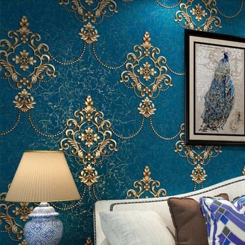 European Style Luxury Damask Wallpaper Roll 3D Embossed Non-woven Thickened Paper Wall Decor Wallpapers For Living Room Bed Room