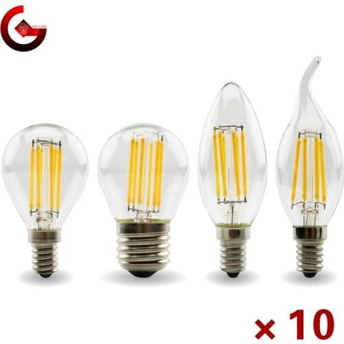 10pcs/lot E27 E14 Retro Edison LED Filament Bulb Lamp 110V 220V Light Bulb C35 G45 Glass Bulb Vintage Chandeliers Candle Light
