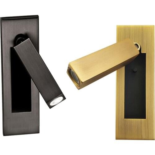 3W LED Wall Reading Light Adjustable Bedside Lamp Fixture Hidden Switch Corridor Hallway Square Black/Bronze/Nickel shell