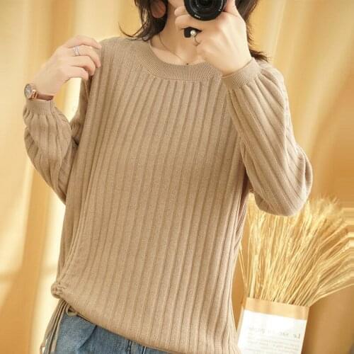 SZDYQH Autumn 100% Cotton Loose Lazy O-neck Knitted Sweater Women Spring Soft Pullovers Plus Size Womens Jumper Shirt Tops