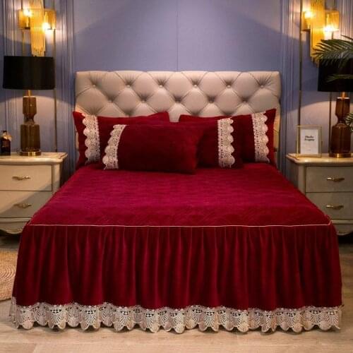 Thickened Quilted Baby velvet Baby Plush Bed spread Fitted Sheet Pillowcases 2/3 pcs Water soluble lace princess bedding