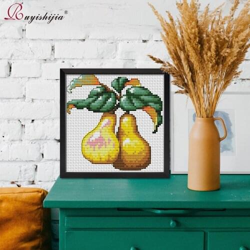 RUYISHIJIA Embroidery,Paintings,Needlework,Cross stitch kits,fruit pear,DIY Cross-stitch,thread embroidery