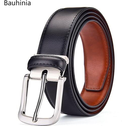 High Quality Classic Mens Business Cowhide Pin Buckle Belt 3.4cm Wide Black/Brown Alloy Buckle Casual Denim Belt