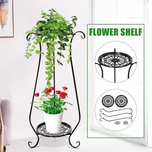 Iron Plant Stand Display Rack Shelf Holder Home Indoor Outdoor Yard Garden Patio Balcony Flower Pot Storage Home Decoration 2pcs