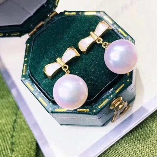 MADALENA SARARA 7-7.5mm AA Saltwater Akoya Pearl 18K Women Earrings Bow-knot Style Au750 Women Earrings