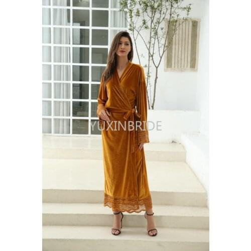 Long Velvet Fuzzy Robe for Women Bridal Robe Bridesmaid Robes Lace Trim Wedding Robe Sleepwear Bathrobe Dressing Long Gowns
