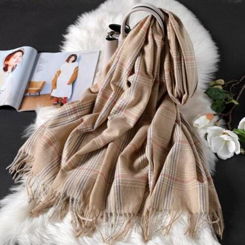 Scarf women winter wild cashmere plaid scarf pashmina female student double-sided small fragrance style dual-purpose large shawl