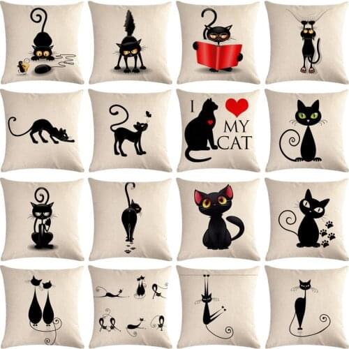 1 Pcs Cute Cat Cartoon Pattern Cotton Linen Throw Pillow Cushion Cover Car Home Sofa Bed Decorative Pillowcase Funda Cojin 40656