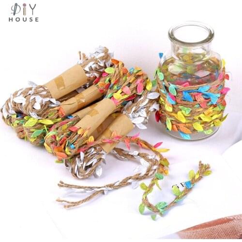 2M Simulation Leaves Hemp Rope DIY Craft Supplies Knit Bouquet Packaging Decoration Cords Kindergarten Handwork Materials Touw
