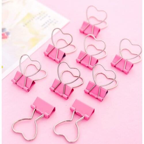 2pcs Cute Pink Clip Heart Hollow Out Metal Binder Clips Kawaii Stationery Notes Letter Photo Decorative Paper Clip Office Supply