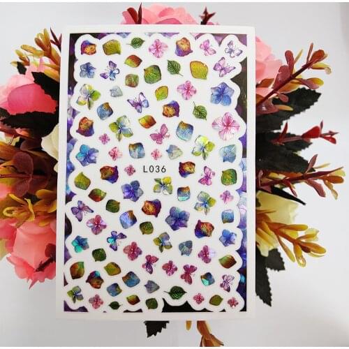 3D Nail Stickers Colorful Flash Flower Butterfly Leaf Nail Art Decorations Sliders Foil Manicure Accessories Stickers for Nails