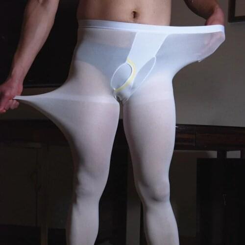 80D Velvet Sexy Men Open Hole Warm Bottom Stockings Hollow Out Tight High Elasticity Stockings Bandage Sheer Pantyhose Plus Size