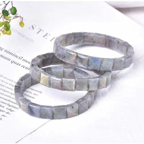 Single circle crystal bracelet Natural Labradorite Moonstone Hand Bar, Black Spots, Blue Light Strong Elastic Bracelet ブレスレット