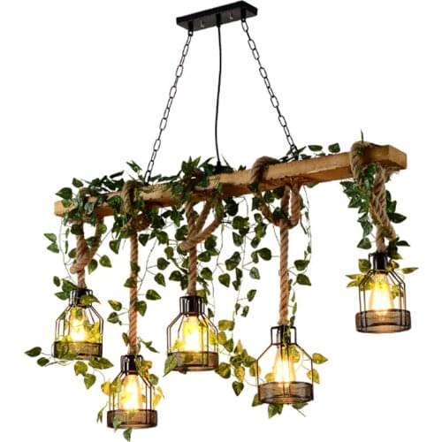 Retro Decorative Rope E27 Hanging Lamp Chandelier Living Room Restaurant Lamp Bar Retro Black Lampshade Vintage Lighting Fixture