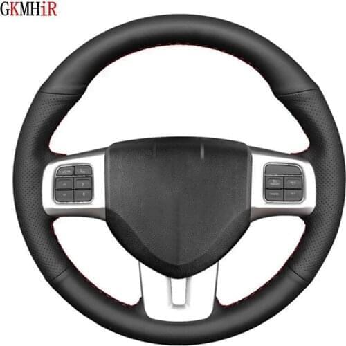 DIY Hand-stitched Black Genuine Leather Car Steering Wheel Cover For Dodge Dart 2013-2016 Volkswagen VW Routan 2011-2012