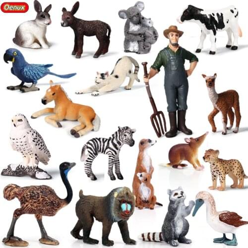 Oenux Wild Animals Zebra Horse Wolf Model Action Figure Birds Dog Cow Figurines Lovely PVC Miniature Educational Toys For Kids
