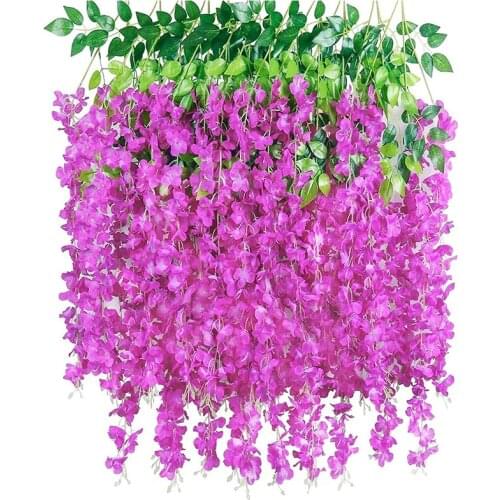 16PCS Artificial Wisteria Hanging Flowers Garland Wisteria Artificial Flowers for Wedding Decorations Garden