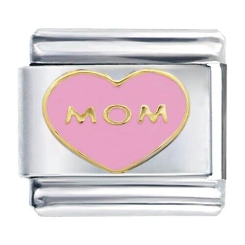 Composable links bracelet Classic 9mm pink enamel heart love mom mother Italian charm link bracelet fit Zoppini boxer