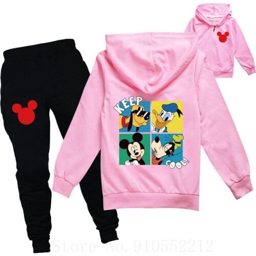 Disney Mickey Minnie Clothing Set Kids Casual Sportsuit Toddler Boys Tracksuits Toddler Outfits Girls Hoodies Pants 2pcs Sets