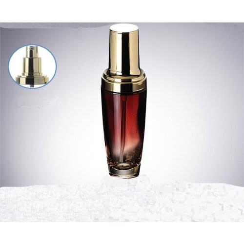 Cosmetic Container Emulsion Refillable Bottle Empty Red Glass Vial with Gold Lid Portable Makeup Press Pump Bottle 50ML 10PCS