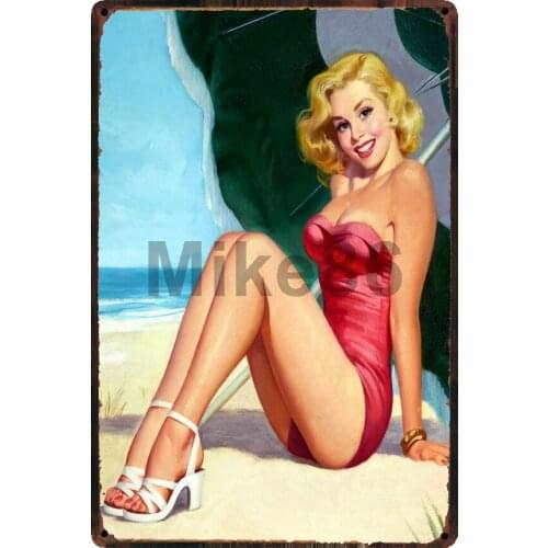 [ Mike86 ] Red Pin up Beach Metal Sign Gift Wall Posters ART Painting Pub Craft CLub Decor 20*30 CM SL-9079
