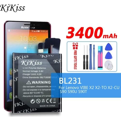 KiKiss 3400mAh BL231 Li-ion Rechargeable Battery For Lenovo VIBE X2 X2-TO X2-CU S90 S90U S90T Phone Replacement Batteries