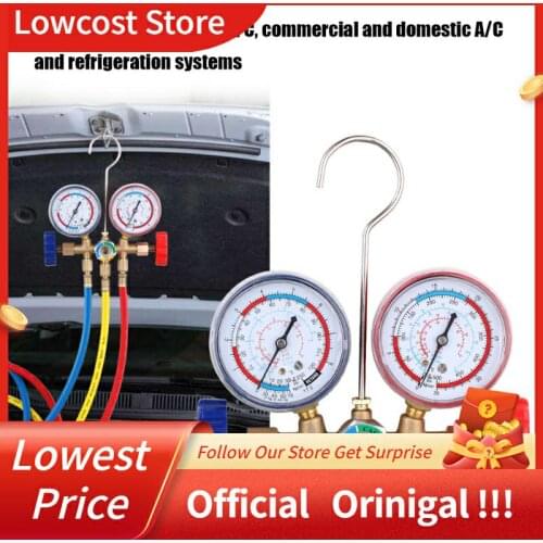 Refrigerant Manifold Gauge Air Condition Refrigeration Set Air Conditioning Tools with Hose and Hook for R12 R22 R404A R134A