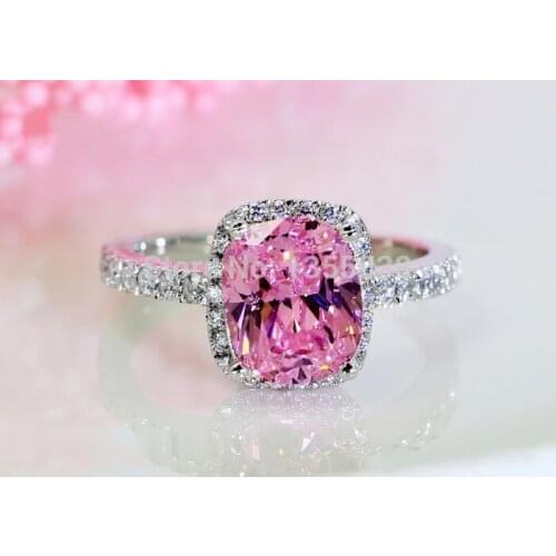 Fashion Jewelry Nice jewelry Pink Cz 5A Zircon stone Silver color Wedding Ring Sz 5-10 Free shipping Gift