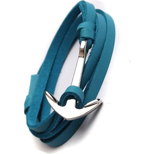 Pu Leather Wrap Metal-Anchor Bracelets Half Bend Anchors-Hooks Bracelet For Man