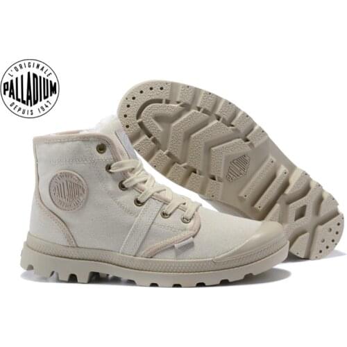 PALLADIUM Pampa Canvas Plush Warm White Men Ankle Botas Casual Shoes Cowboy Winter Military Army Tactical Male Boots Size 39-45