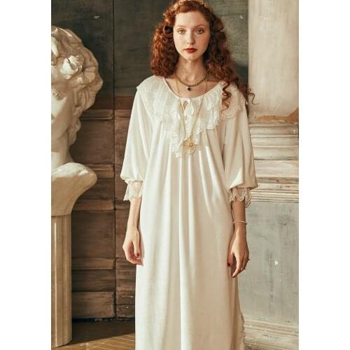 Nightgown Ladies Retro Sleepwear Dress Elegant Homeweare Women Autumn Winter 2019 Long-sleeved Long Nightdress