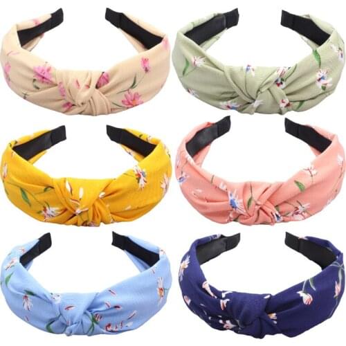 New Women Girls Knotted Hairband Flower Print Wide Chiffon Bow Headband Sweet Retro Turban Hair Hoop Fashion Hair Accessories