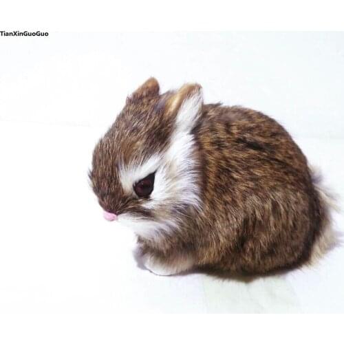 About 13x10cm simulation rabbit plastic&fur brown rabbit hard model craft home decoration toy gift w2802