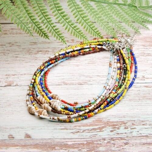 Choker Necklace Beads Adjustable Handmade Shell Clavicle Necklace Short Necklace Bohemia Colorful Beads Jewellery Accessories