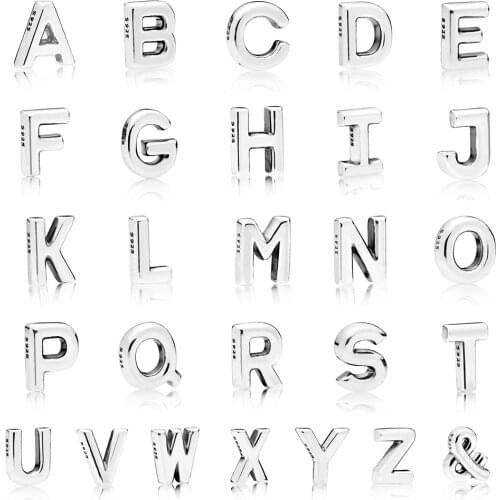 Authentic 925 Sterling Silver Beads Alphabet Letter A-Z Character & Petites For Women Pandora Lock Memories Necklace