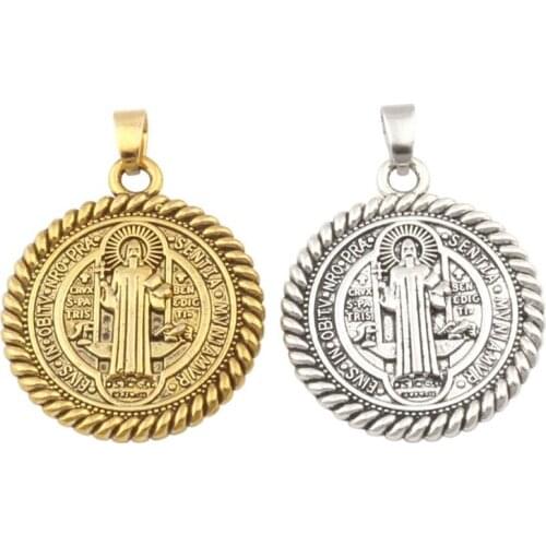 20pcs/lots Saint St Benedict de Nursia Medal Dangle Charm Beads Fit Charm necklace DIY Jewelry 31x41.7mm Antique gold A-556a1