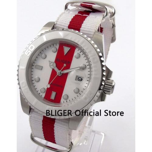 Casual 40MM Bliger Sapphire Crystal Luminous Watch Date maginifier Nylon Strap Automatic Movement Mechanical Mens Watch