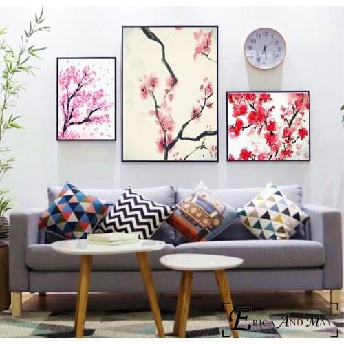 Sakura With Wind Art Work Canvas Painting Posters And Prints For Living Room No Framed Wall Art Picture Home Decor On Sale