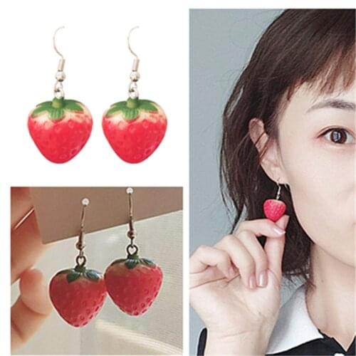 New Fruit Strawberry Earring Female Lovely Girl Simulation Red Strawberry Dangle Earrings for Women korean Fashion Jewelry