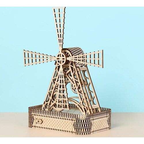 DIY 3D Wooden Windmill Rotatable Model puzze Jewelry box Mechanical Transmission Model Assembly Toy Gift for Children Adult